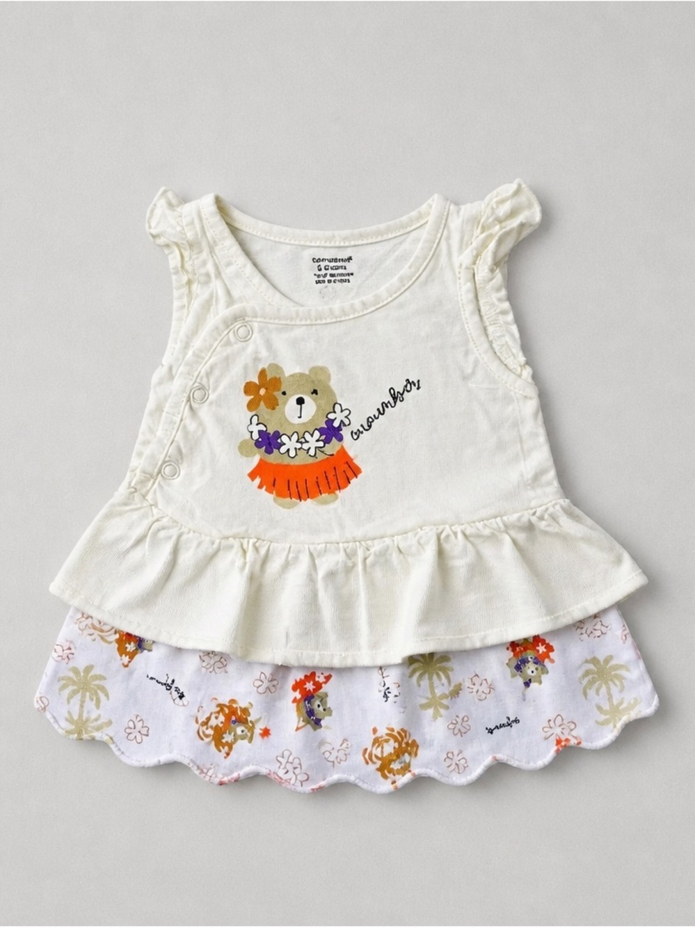 Cucumber Cream Baby Bodysuit with Floral Detail 3-6 months